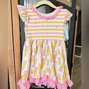 Back to school pencil dress toddler girl ruffles stripes play craft swing